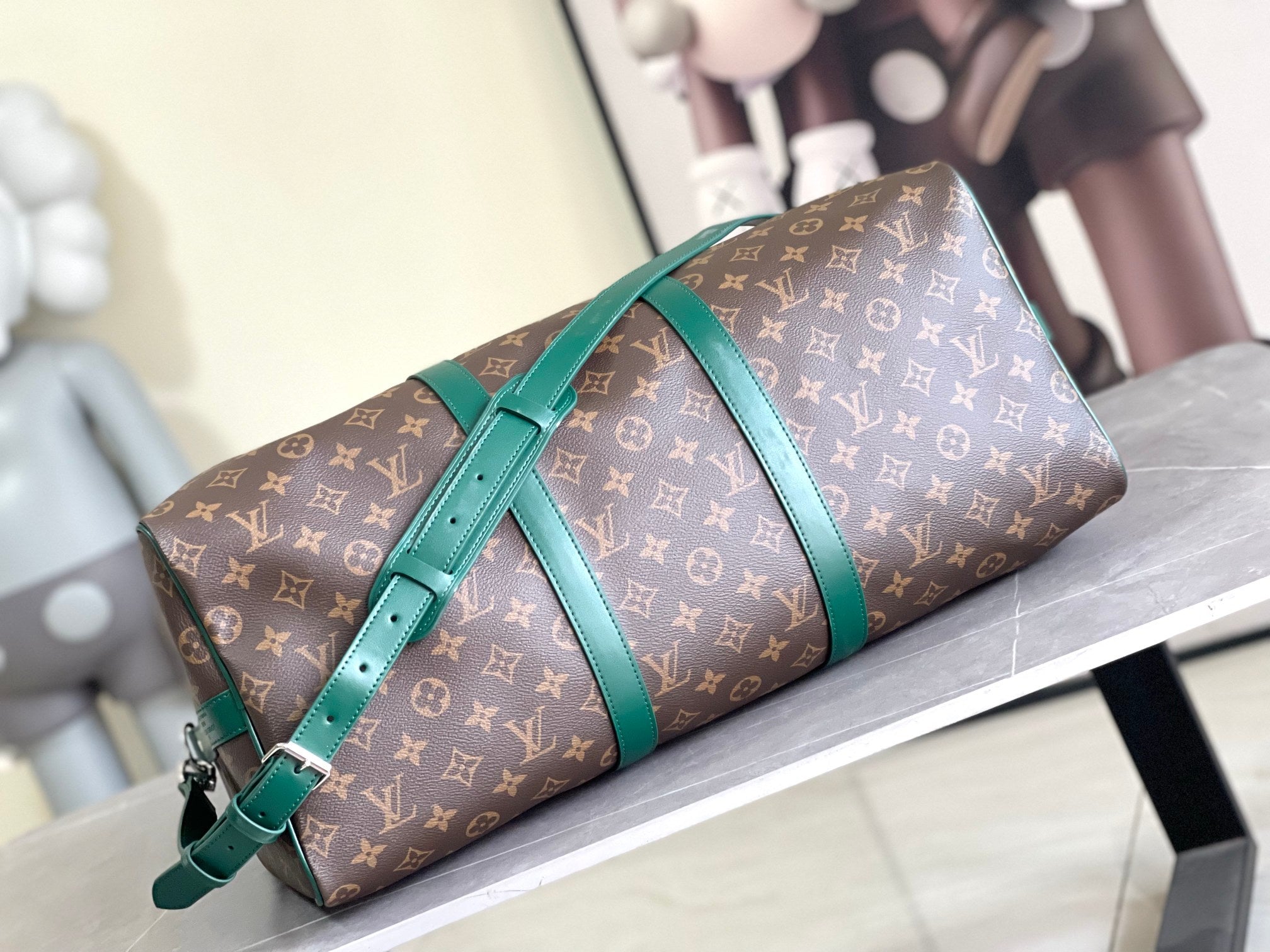 Keepall Bandoulière 50 – Monogram Canvas with Green Leather Trim