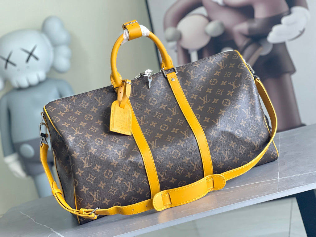 Keepall Bandoulière 50 – Monogram Canvas with Yellow Leather Trim