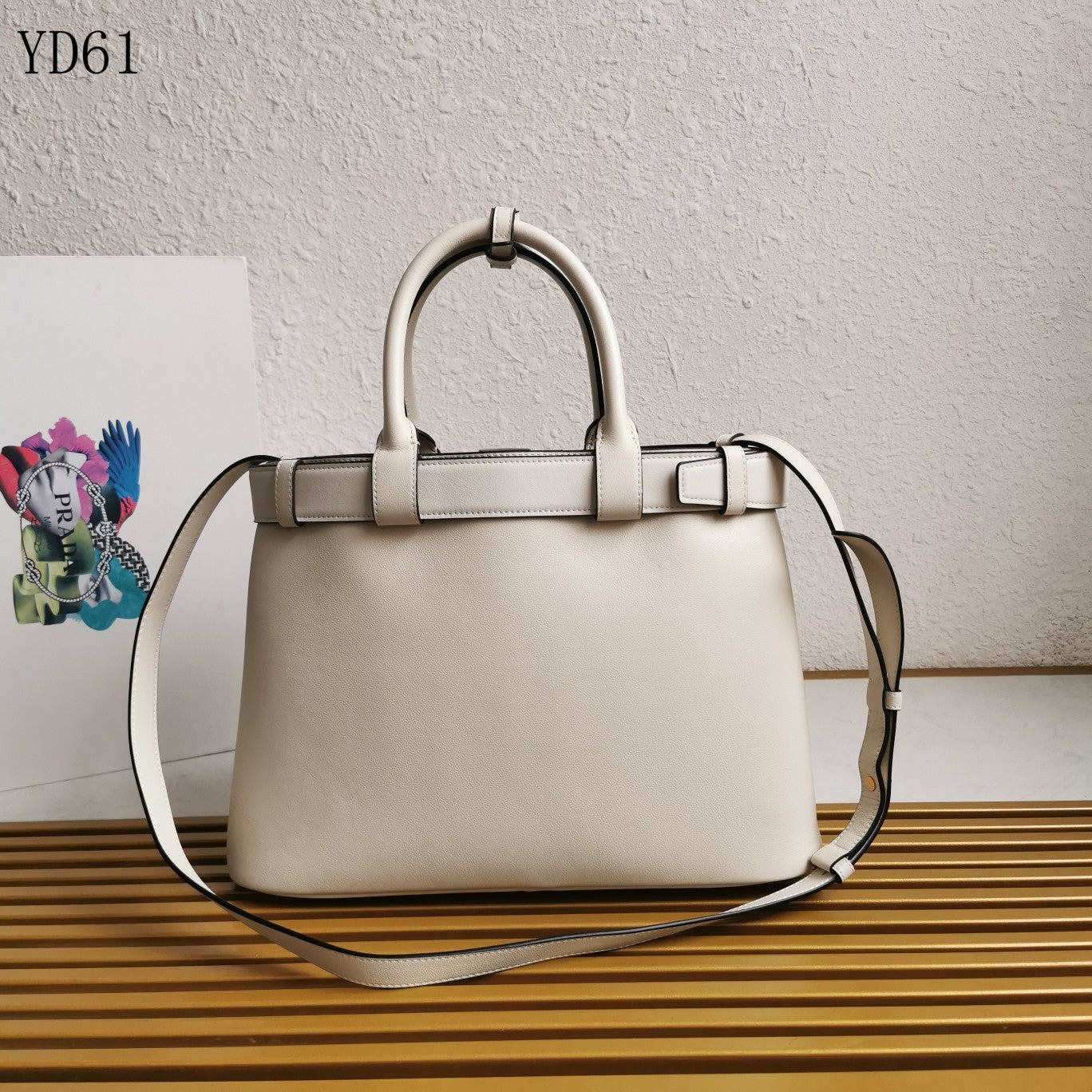 Buckle Belted Medium Leather Tote Bag