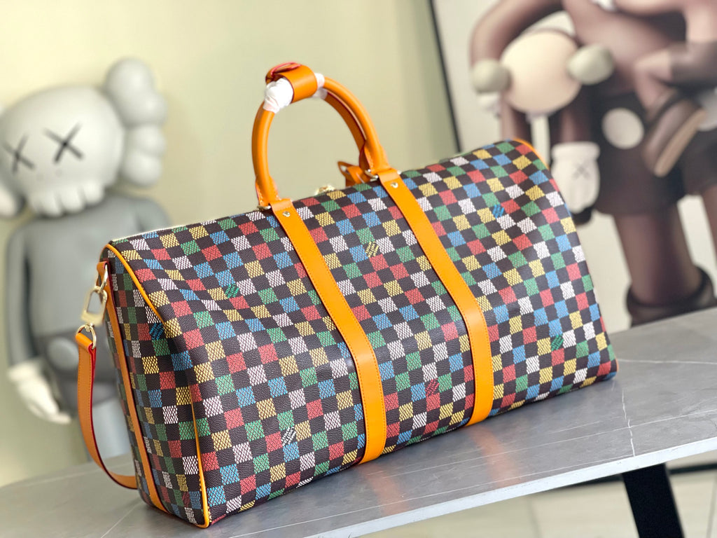 Keepall Bandoulière 50 – Multicolor Damier Canvas with Leather Trim