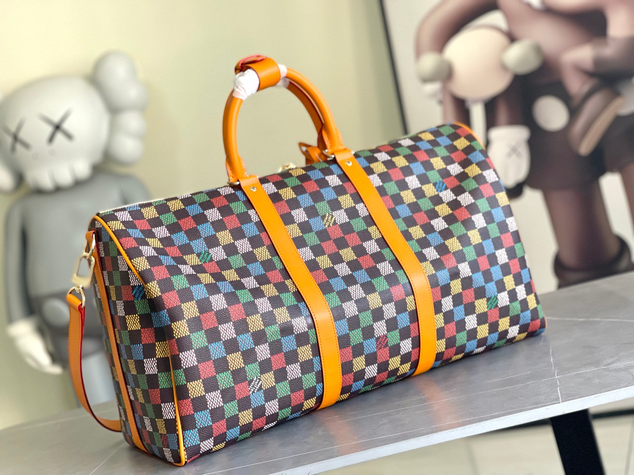 Keepall Bandoulière 50 – Multicolor Damier Canvas with Leather Trim
