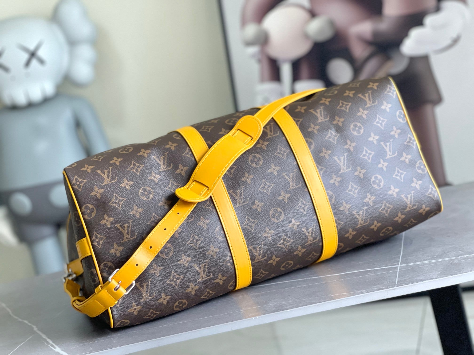 Keepall Bandoulière 50 – Monogram Canvas with Yellow Leather Trim