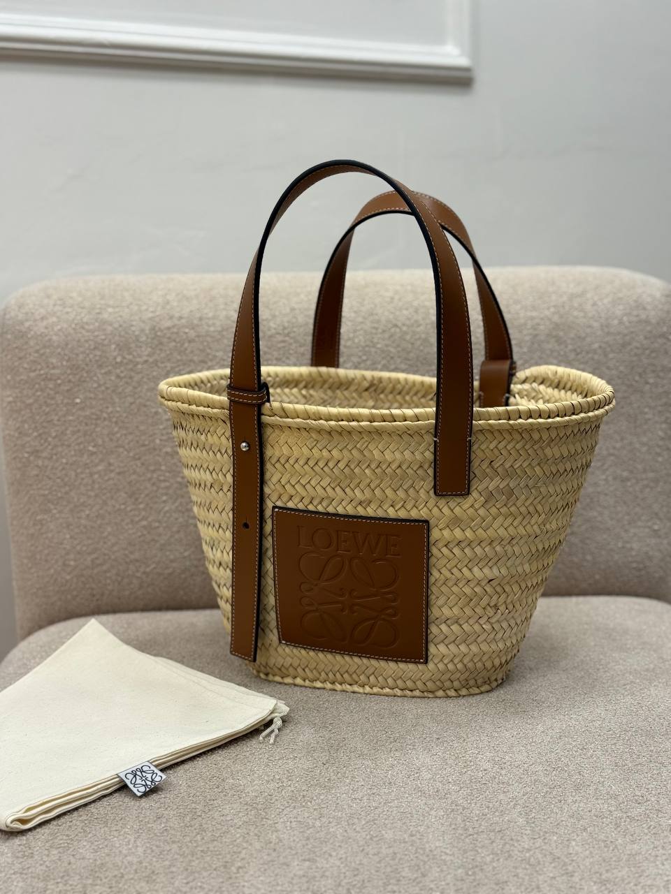 Basket Bag in Palm Leaf and Calfskin