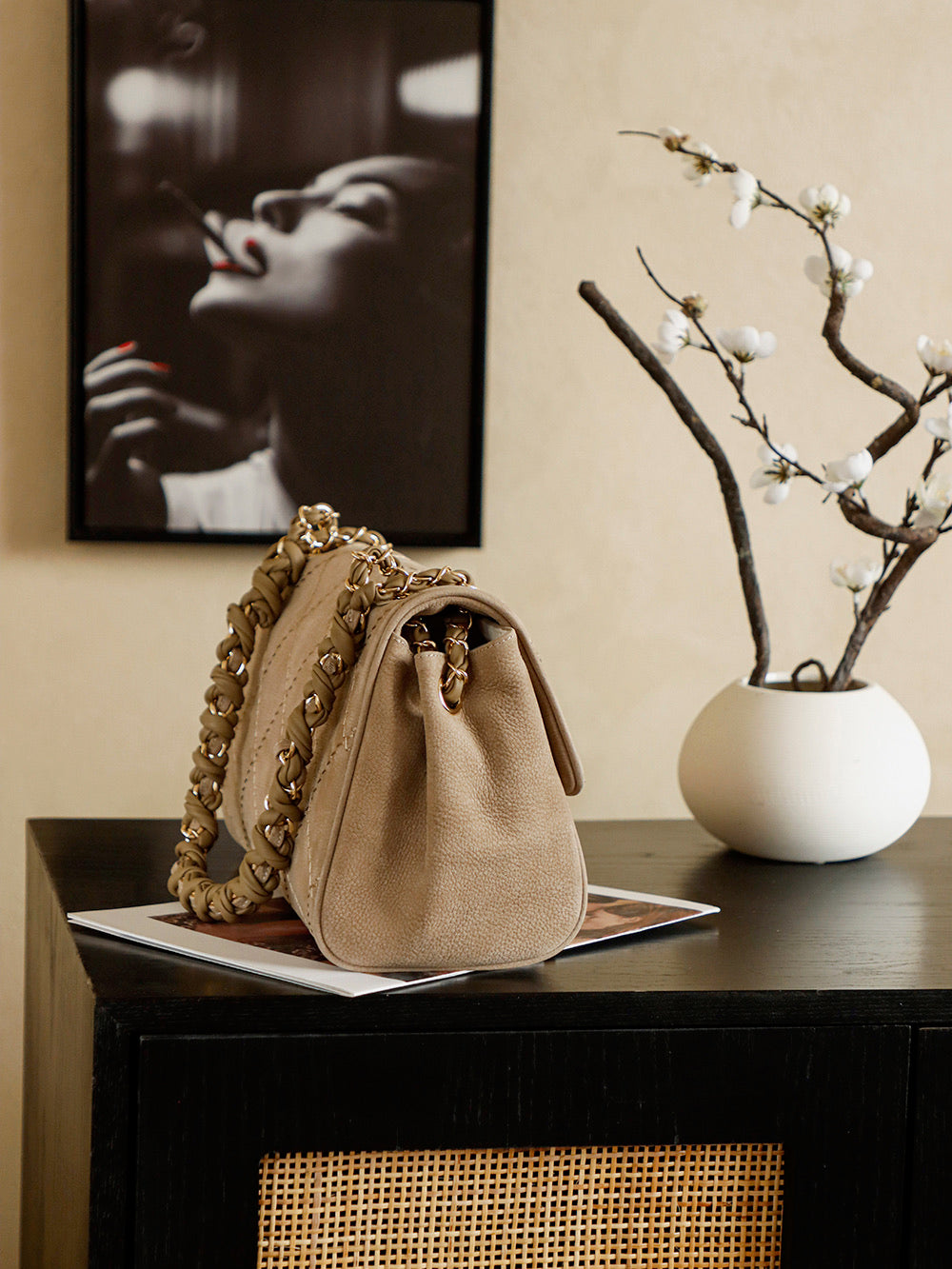 Suede Quilted Chain Underarm Bag