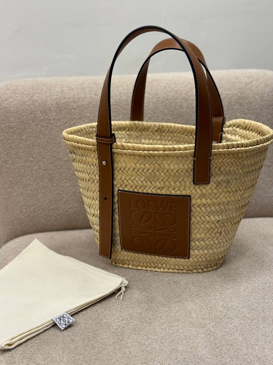 Basket Bag in Palm Leaf and Calfskin