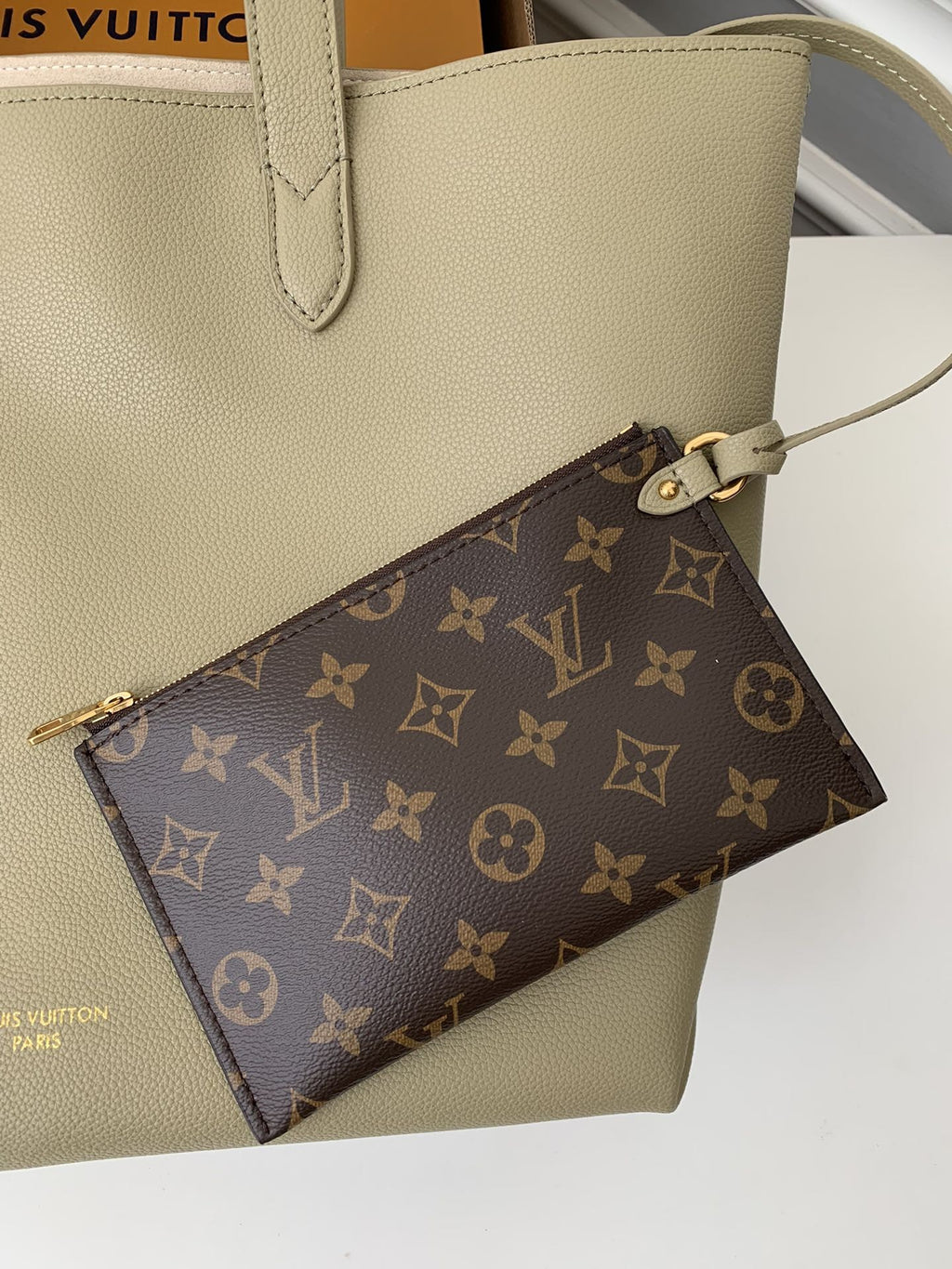 Calfskin Leather Tote Bag with Monogram Pouch