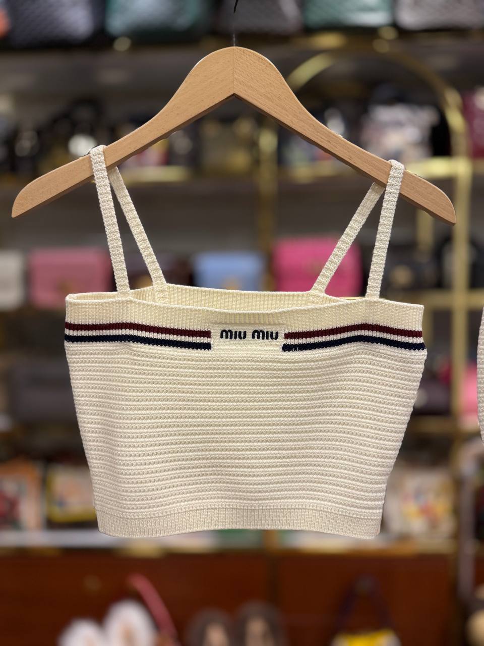 Cropped Textured Knit Top With Contrasting Stripes In