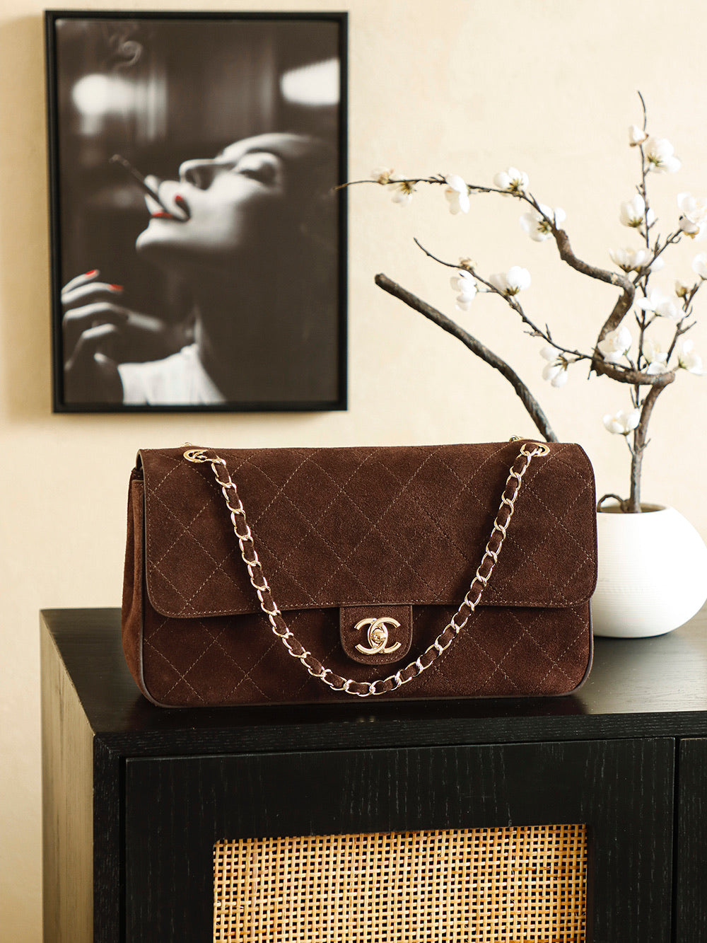 Quilted Suede Chain Shoulder Bag