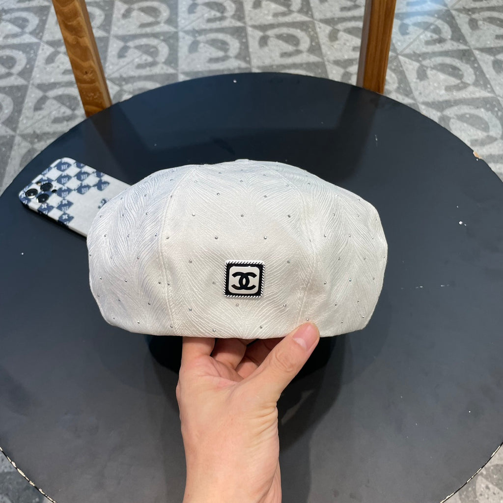 Embellished Tweed Baker Boy Cap with Iconic Logo Patch