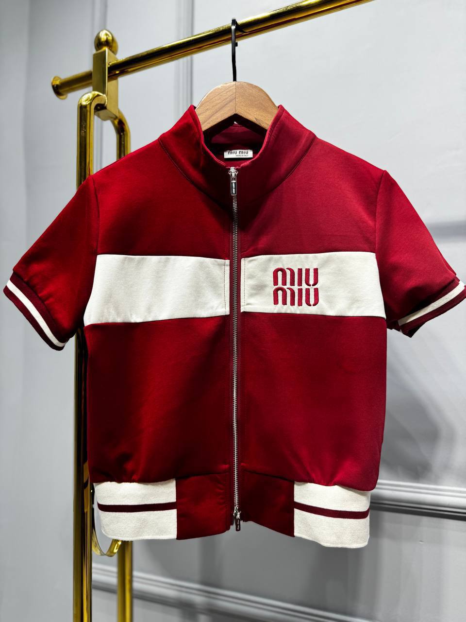 Red 2-Piece Luxury Set – Zip Top & Wide-Leg Pants