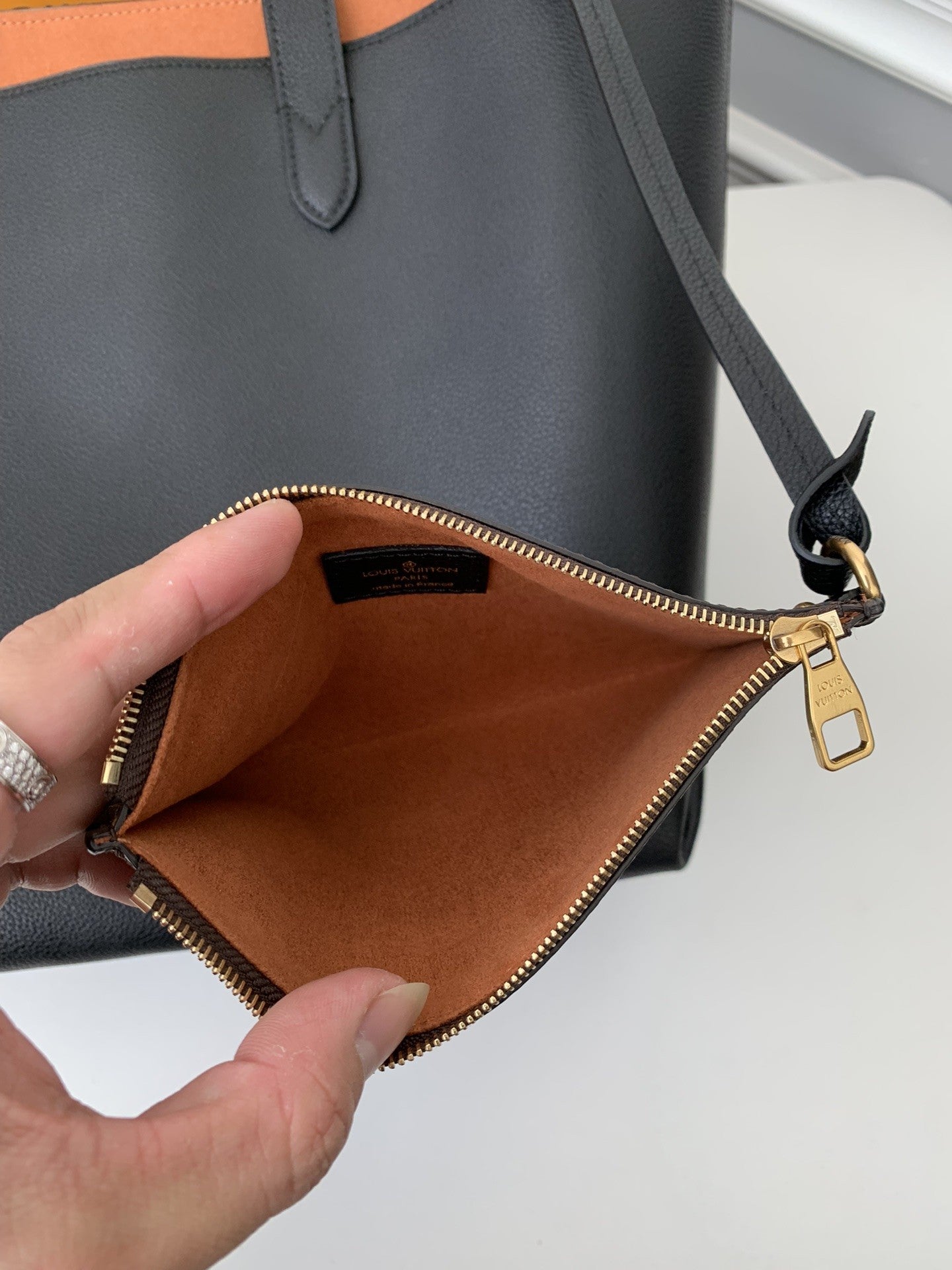 Calfskin Leather Tote Bag with Monogram Pouch