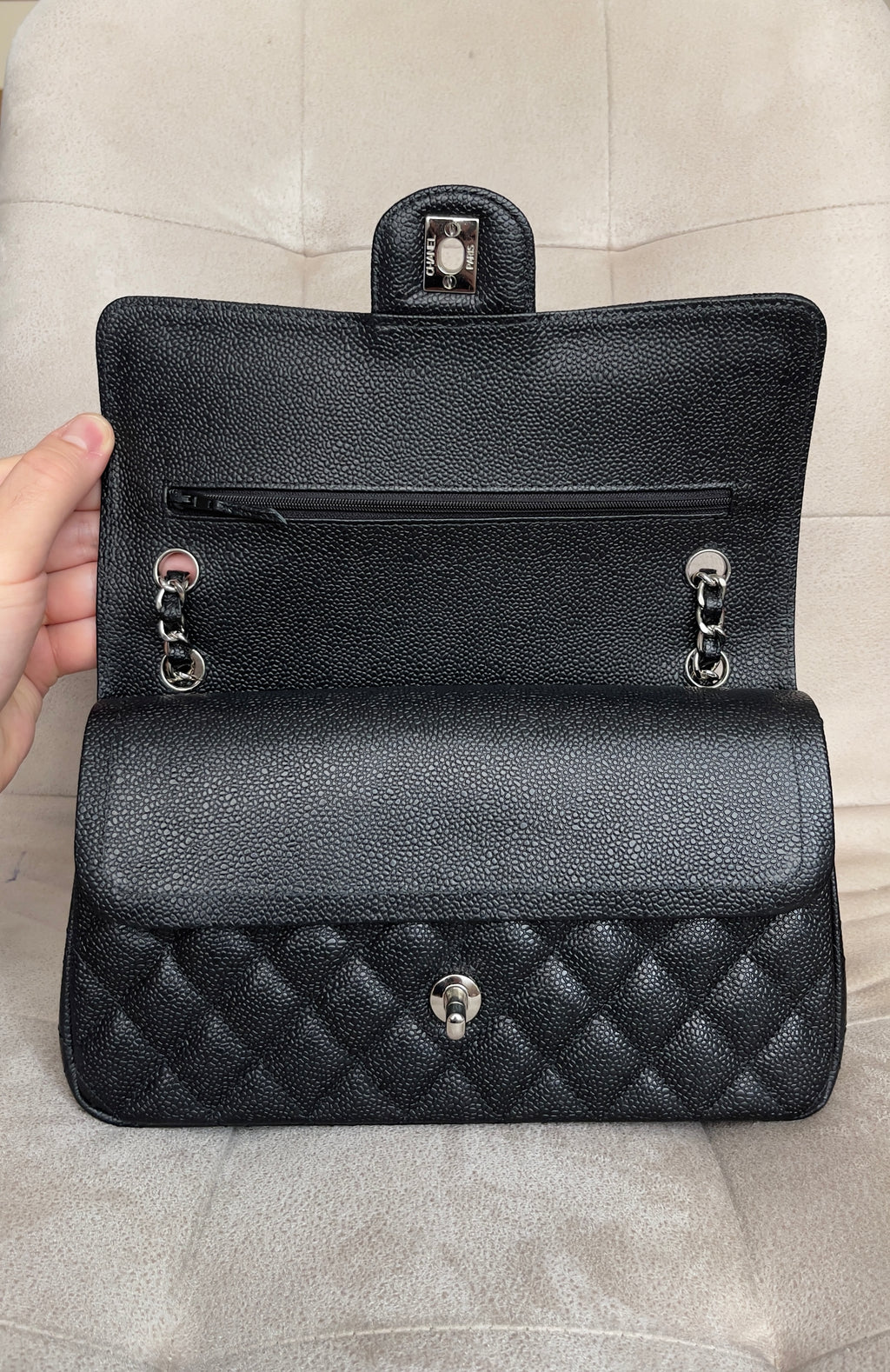 2.55 Classic Double Flap Bag - Black Caviar, Silver hardware