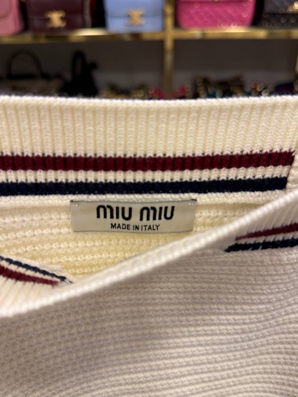 Cropped Textured Knit Top With Contrasting Stripes In