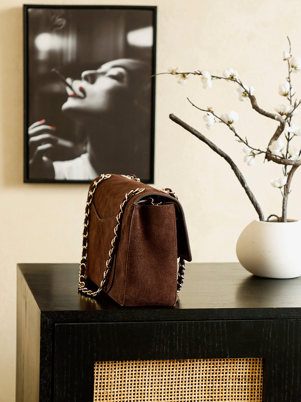 Quilted Suede Chain Shoulder Bag