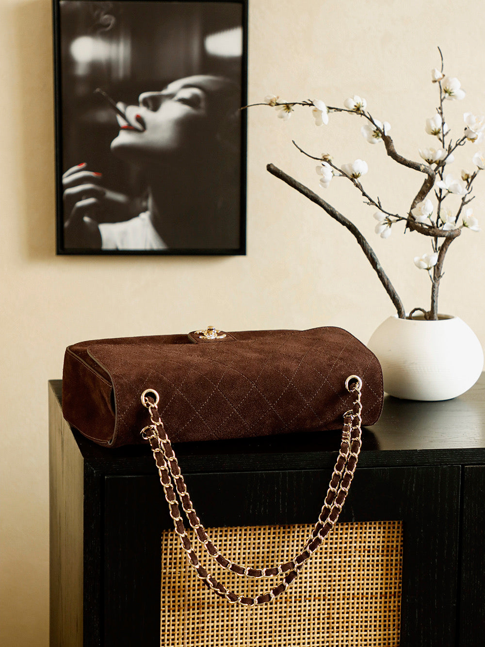 Quilted Suede Chain Shoulder Bag