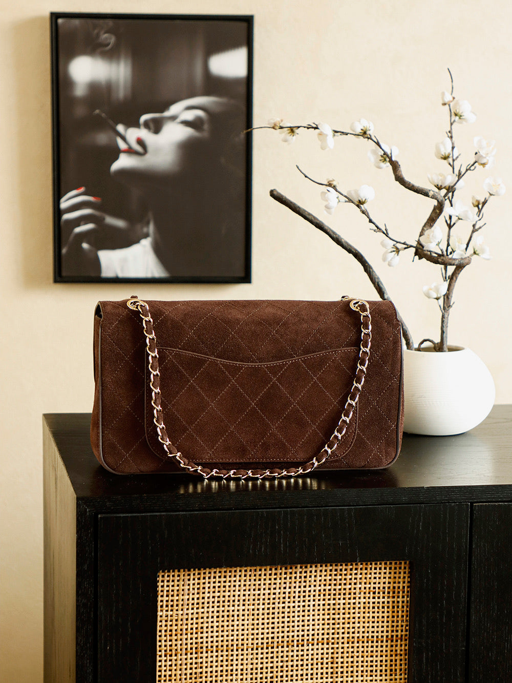 Quilted Suede Chain Shoulder Bag