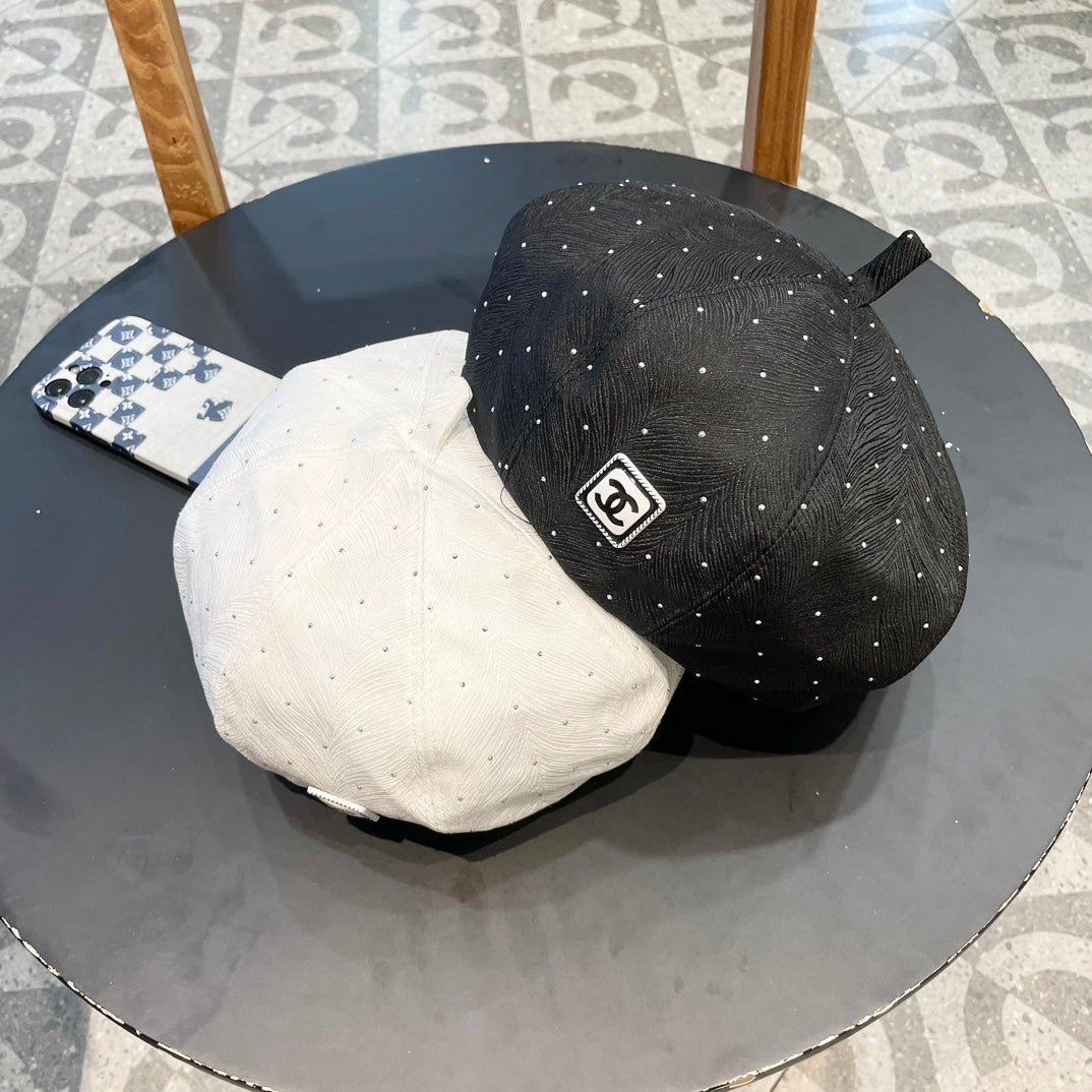 Embellished Tweed Baker Boy Cap with Iconic Logo Patch