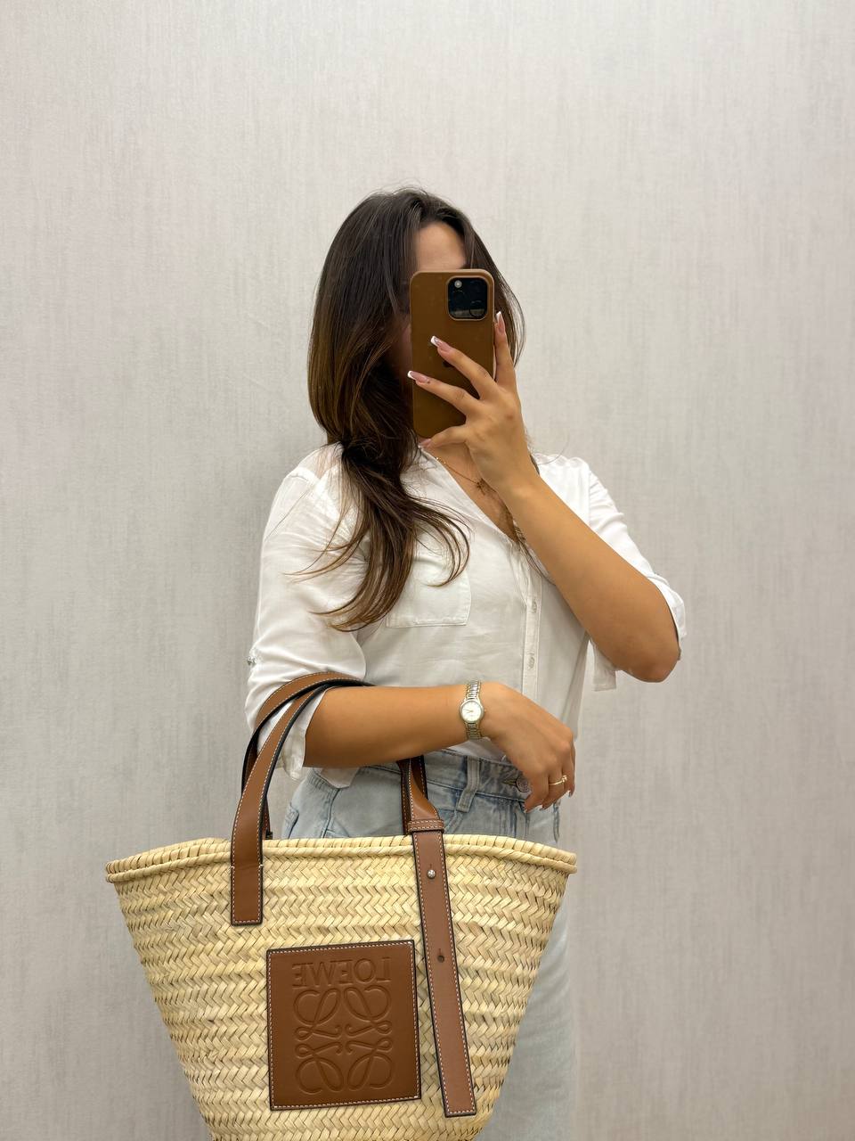 Basket Bag in Palm Leaf and Calfskin