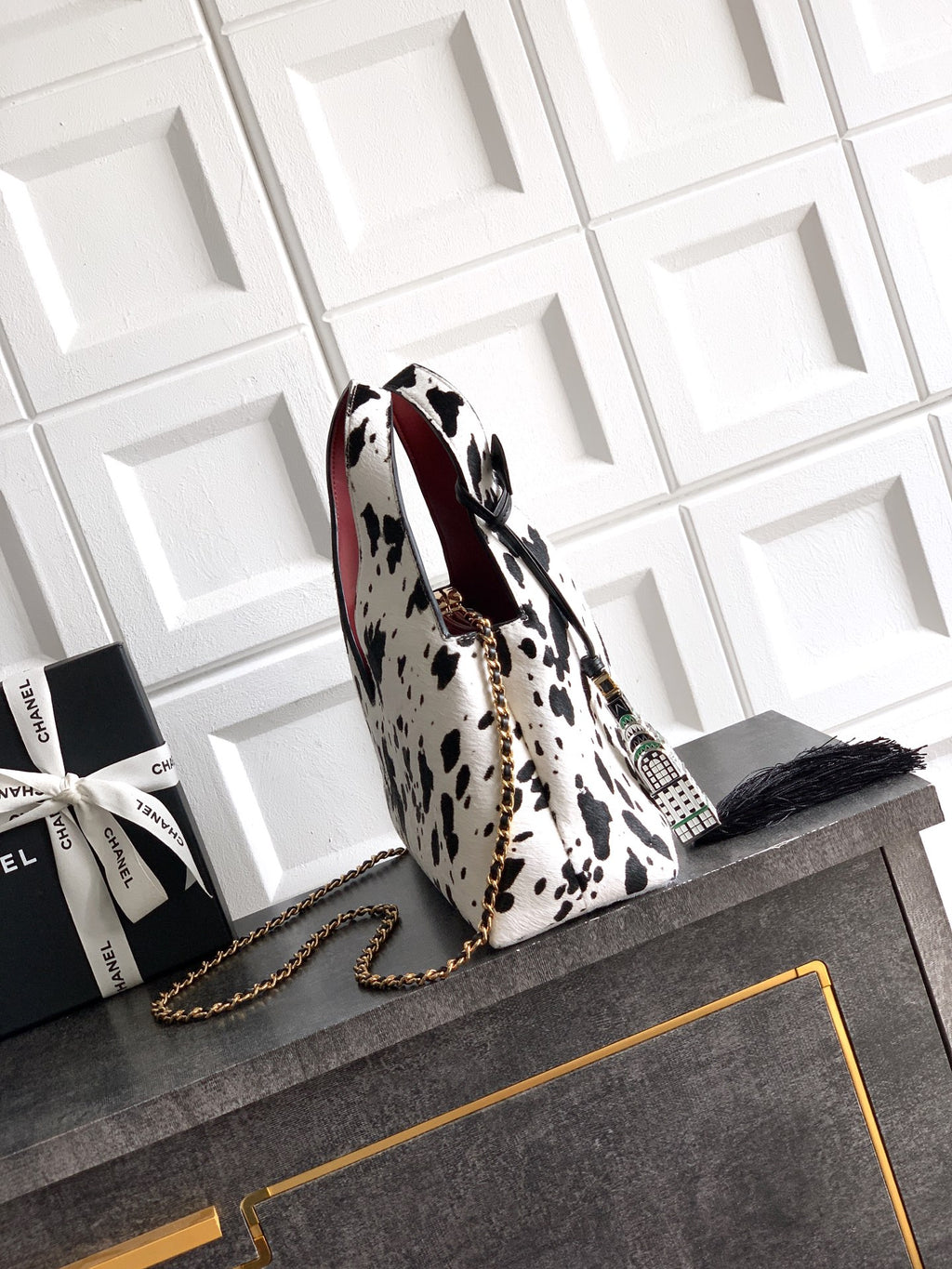 Pony Hair Quilted Triangle Top Handle Bag