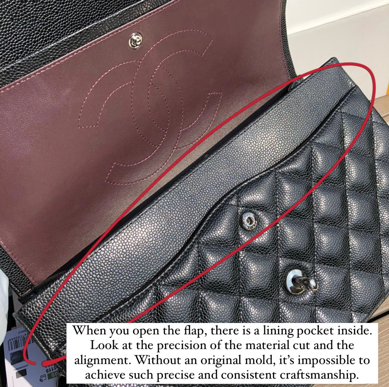 3.55 Large Caviar Leather Classic Double Flap Bag - Silver hardware