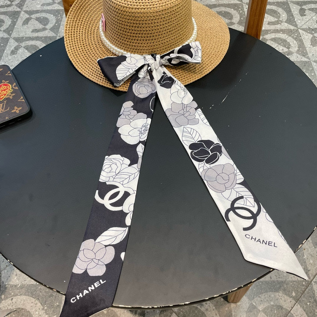 Woven Straw Hat with Pearl Band and Silk Bow Detail