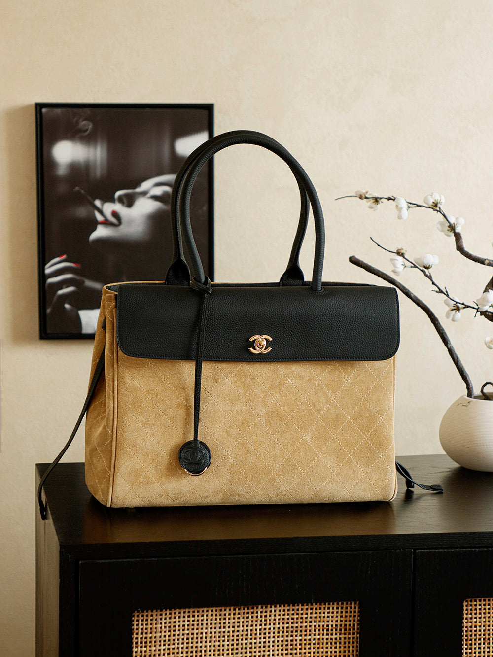 Suede & Leather Boston Top Handle Bag