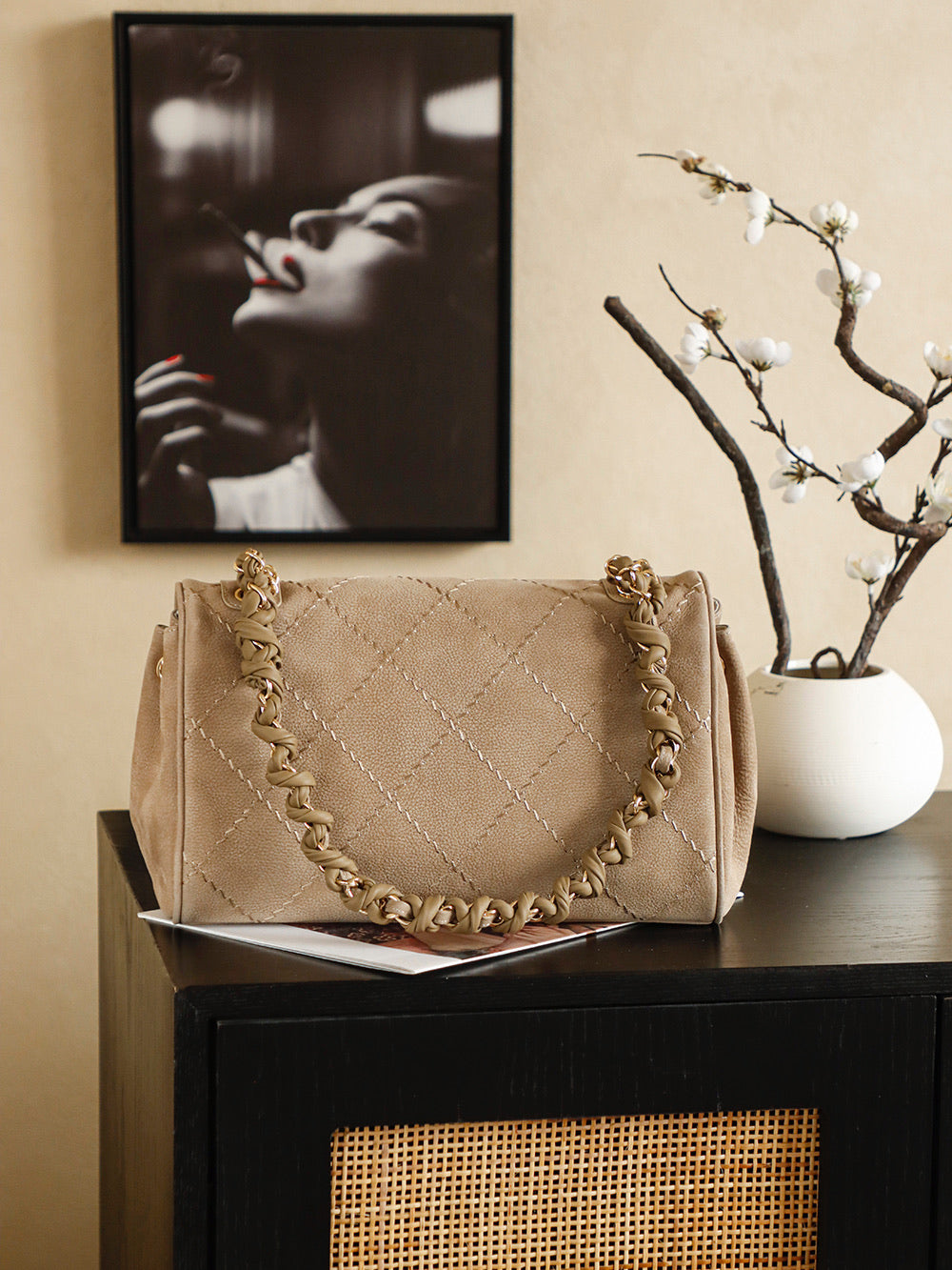 Suede Quilted Chain Underarm Bag