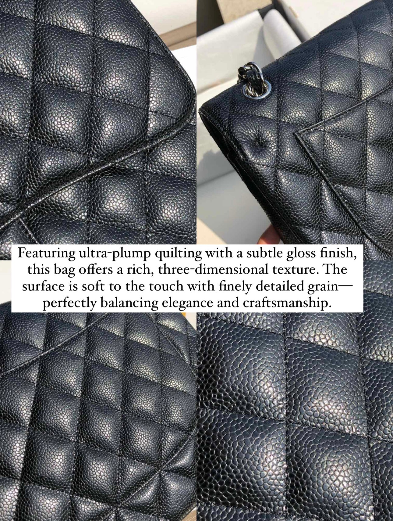 3.55 Large Caviar Leather Classic Double Flap Bag - Silver hardware