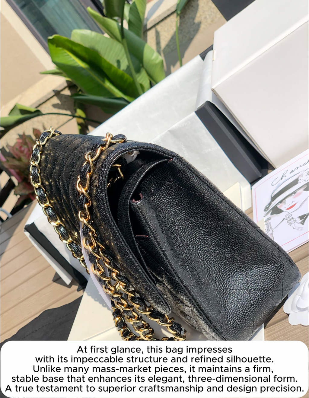 3.55 Large Caviar Leather Classic Double Flap Bag - Gold hardware