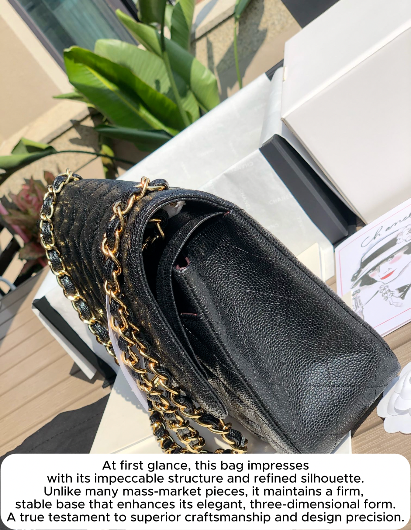 3.55 Large Caviar Leather Classic Double Flap Bag - Gold hardware