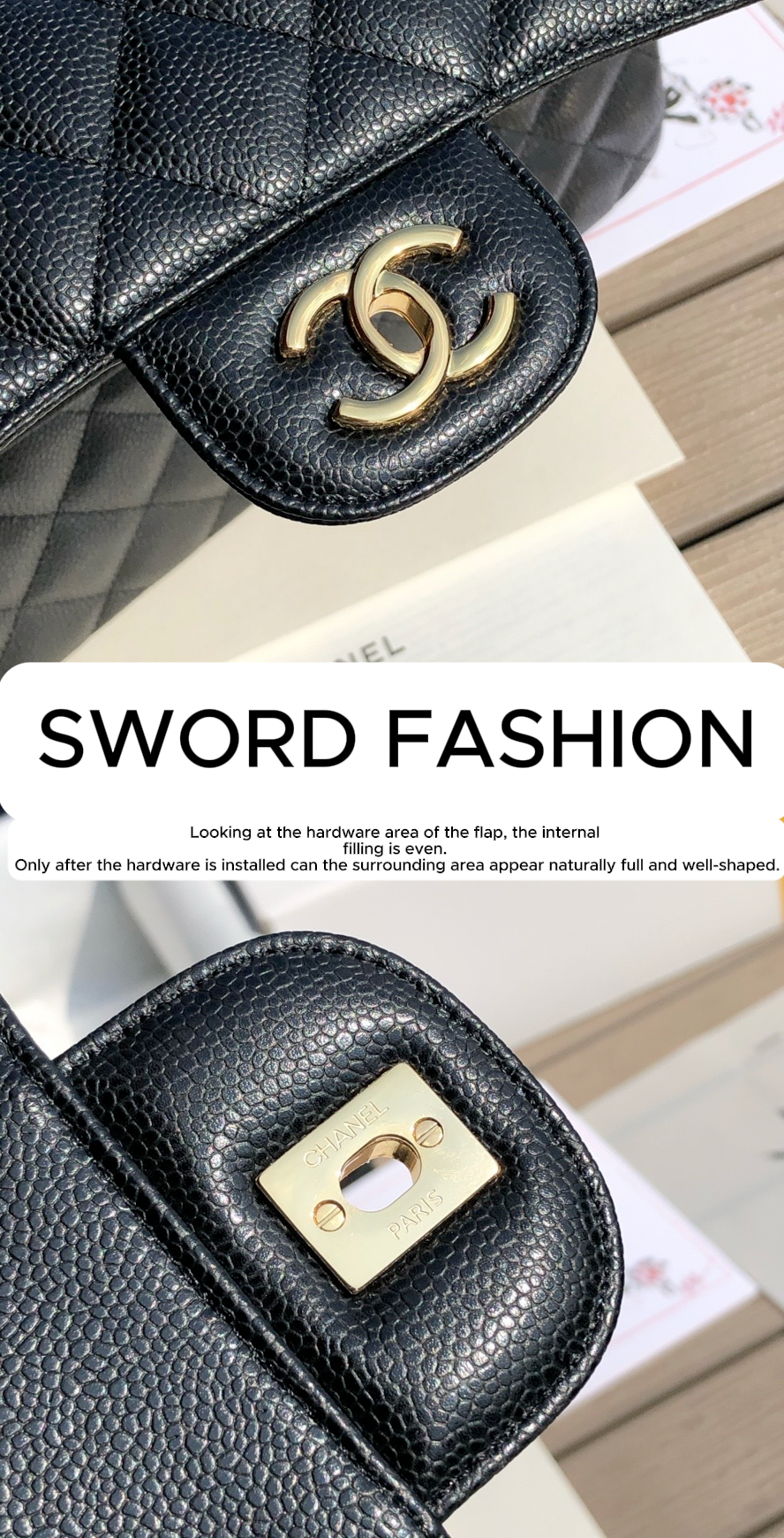 3.55 Large Caviar Leather Classic Double Flap Bag - Gold hardware