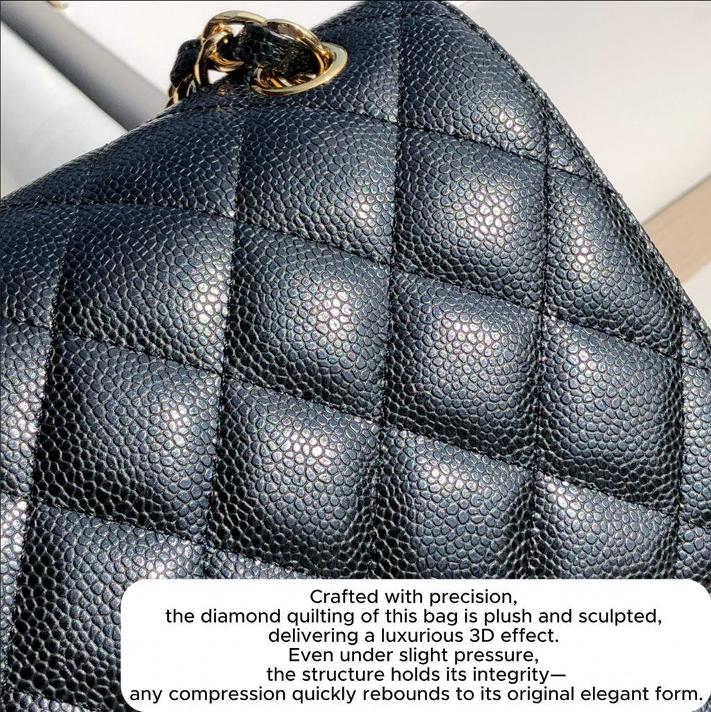 3.55 Large Caviar Leather Classic Double Flap Bag - Gold hardware