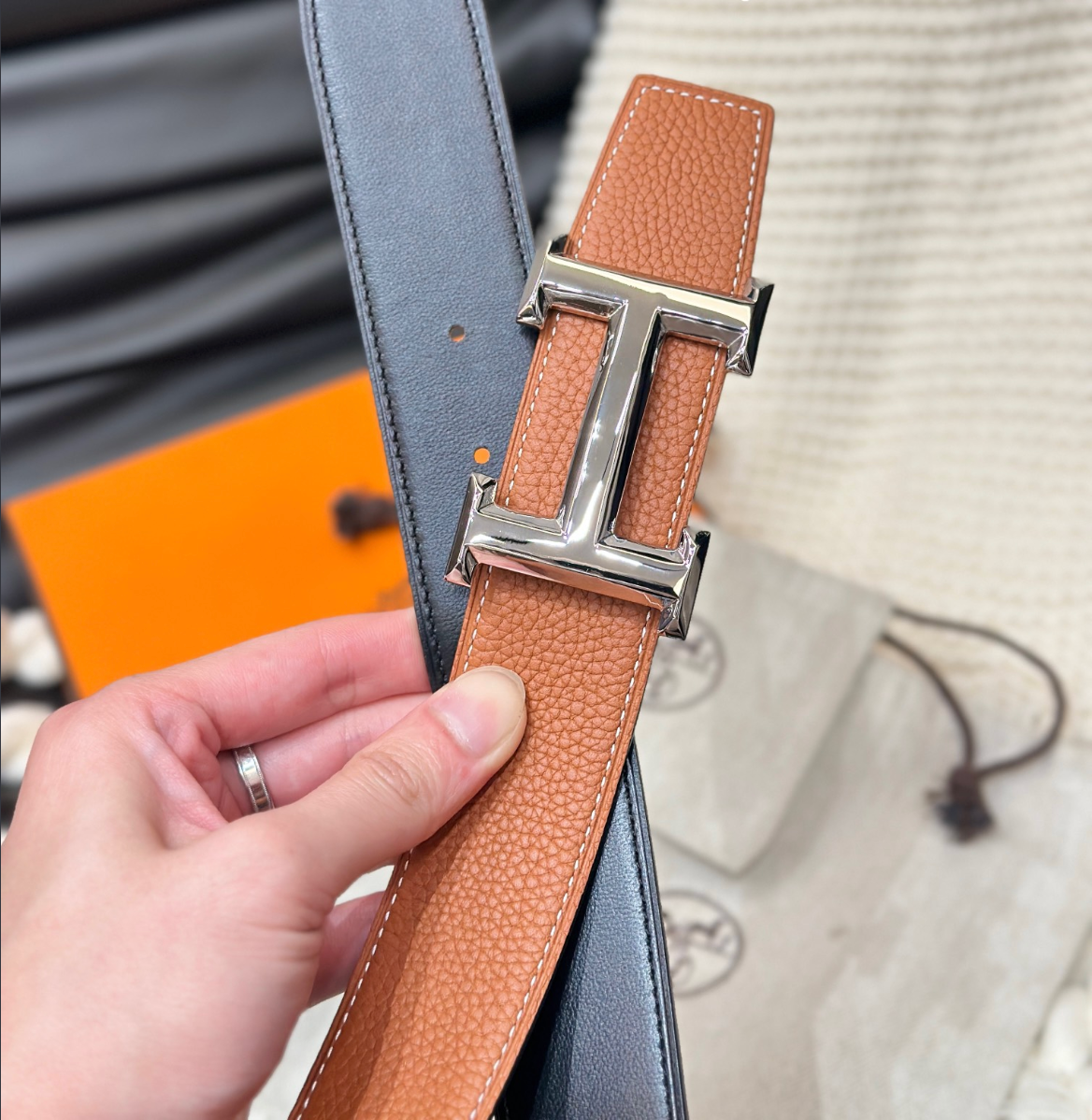 H Reversible Leather Belt