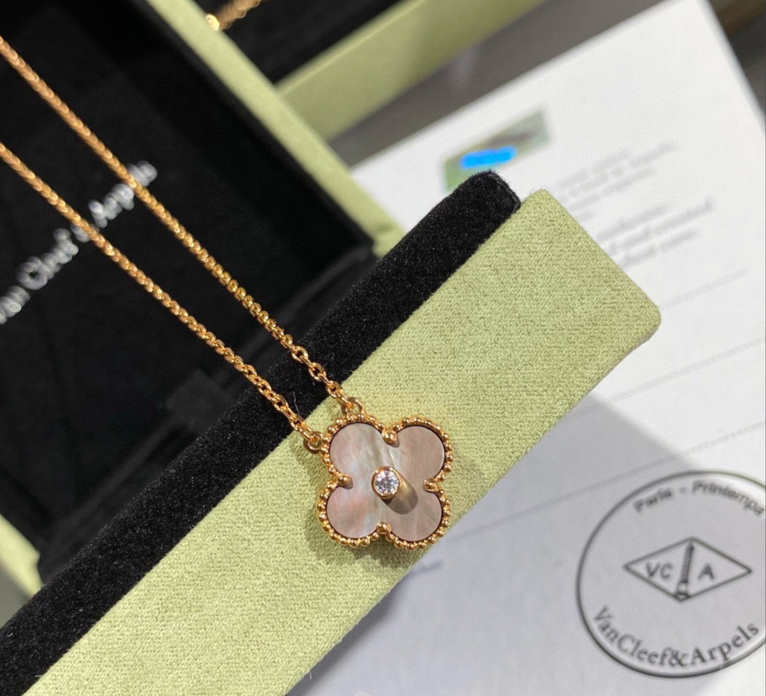 Alhambra Grey Mother of Pearl Clover Necklace with Center Stone