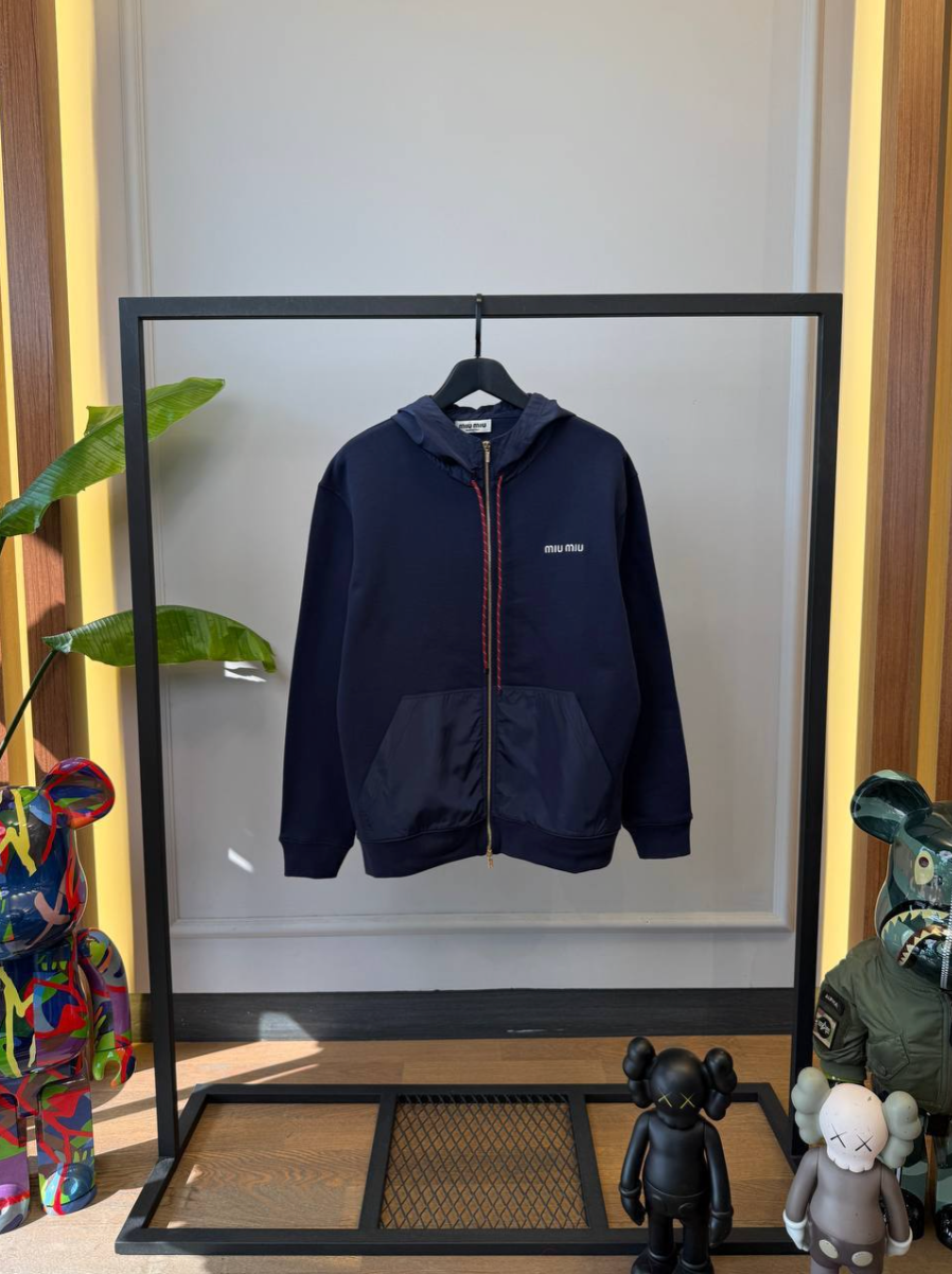 Navy Cotton Fleece Zipper Hoodie