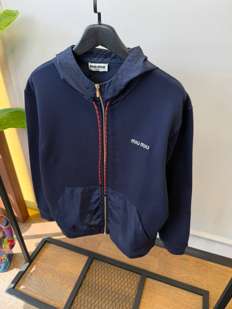 Navy Cotton Fleece Zipper Hoodie