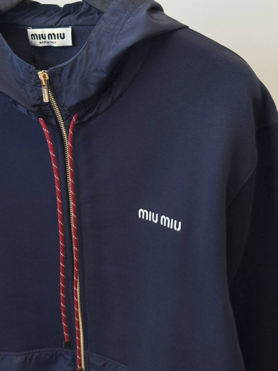 Navy Cotton Fleece Zipper Hoodie