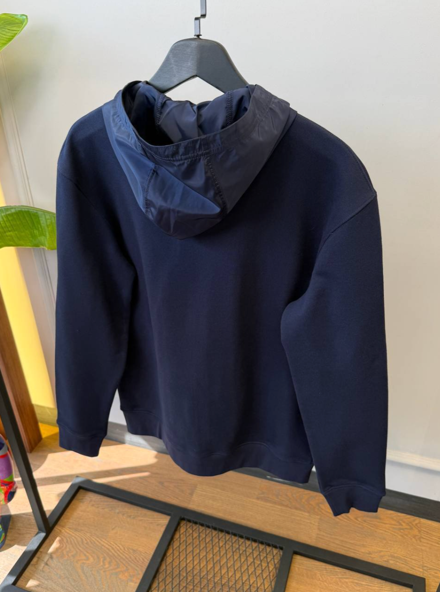 Navy Cotton Fleece Zipper Hoodie