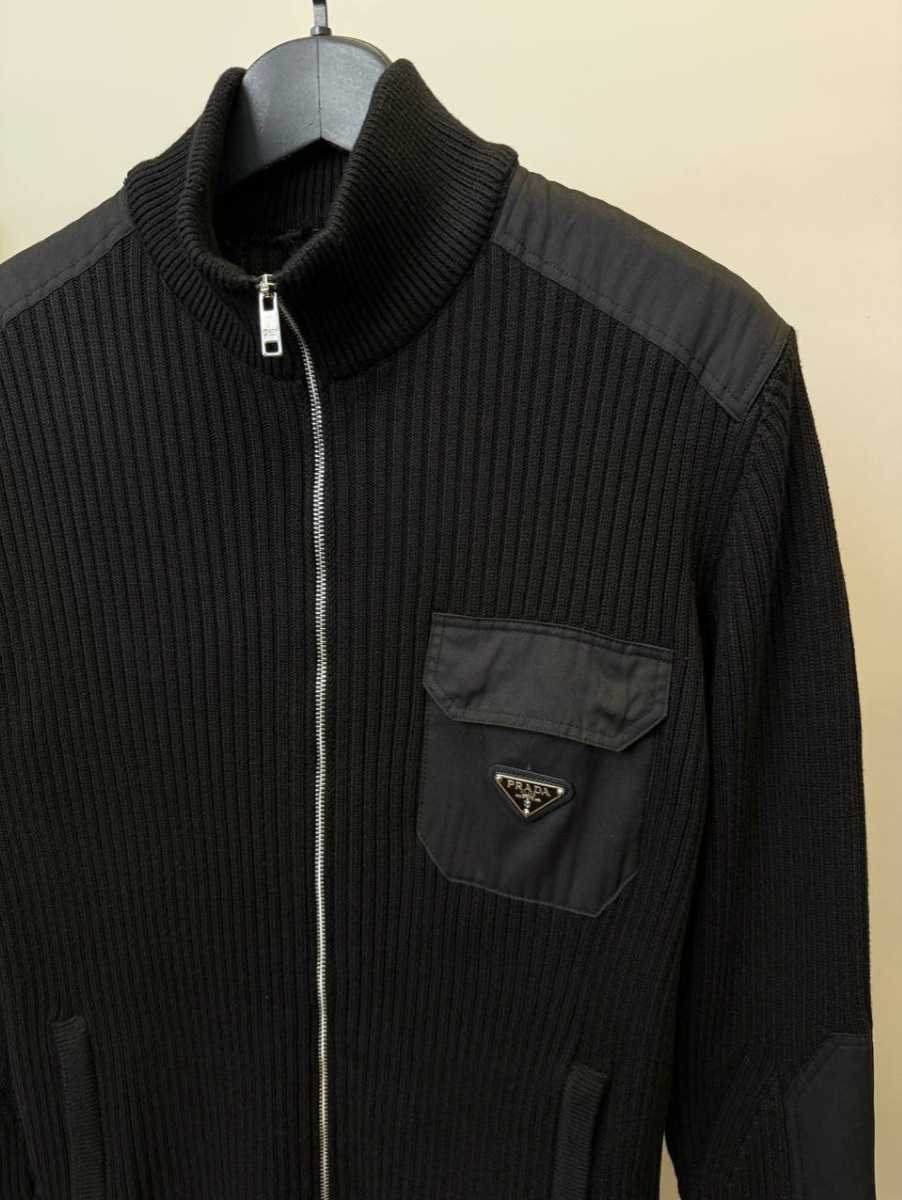 Black Wool-Cashmere Re-Nylon Detail Cardigan