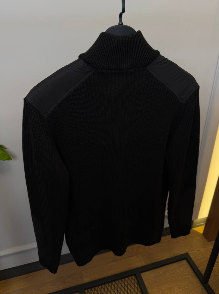 Black Wool-Cashmere Re-Nylon Detail Cardigan