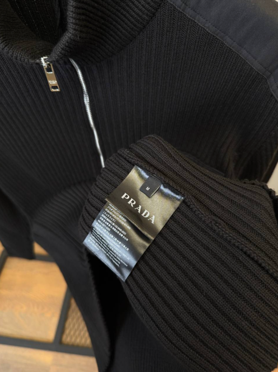 Black Wool-Cashmere Re-Nylon Detail Cardigan