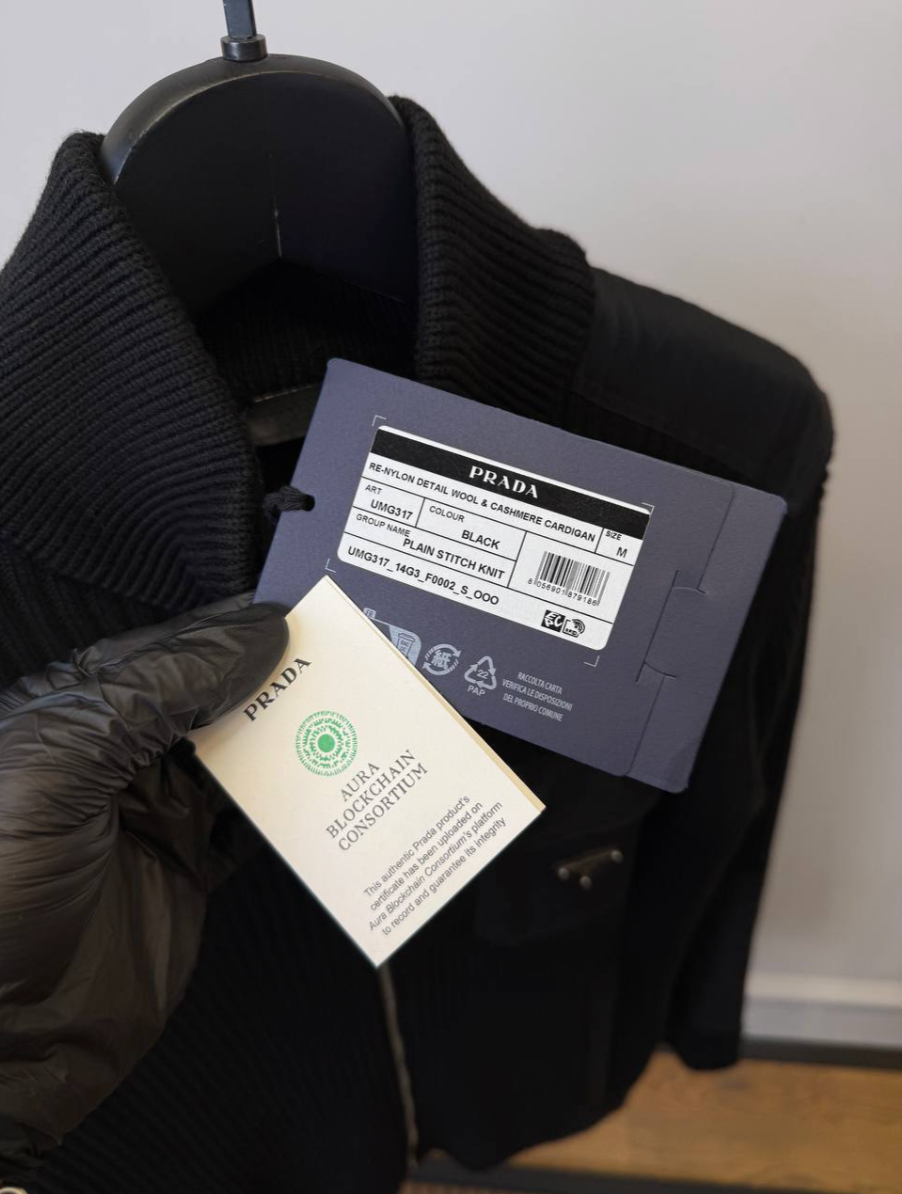 Black Wool-Cashmere Re-Nylon Detail Cardigan