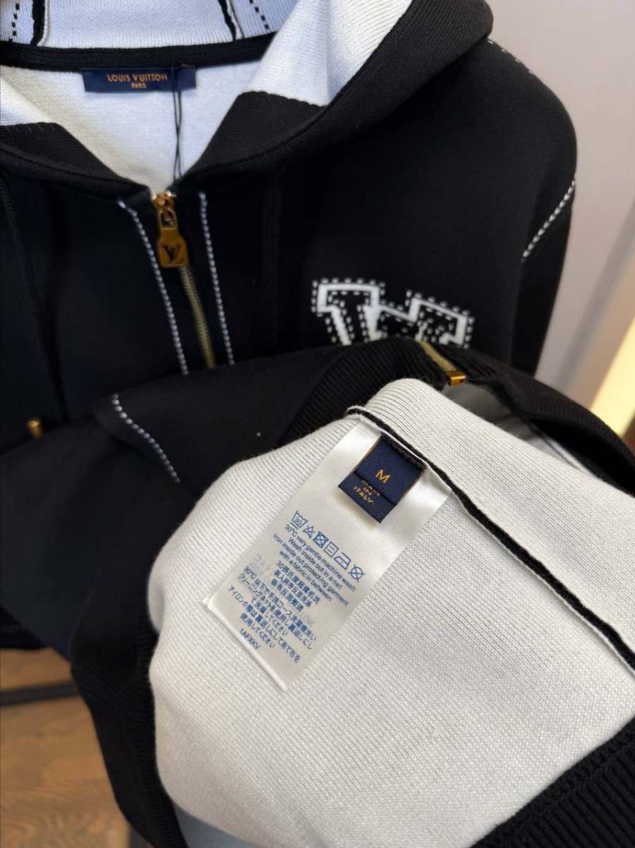 Graphic Intarsia Zipped Cotton Hoodie