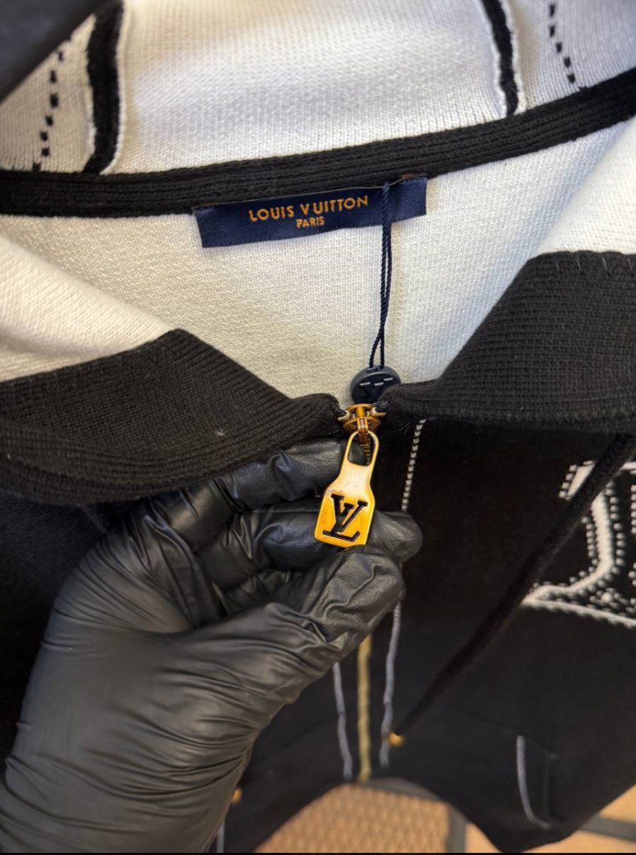 Graphic Intarsia Zipped Cotton Hoodie