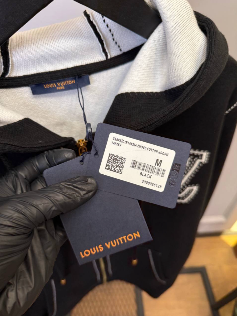 Graphic Intarsia Zipped Cotton Hoodie