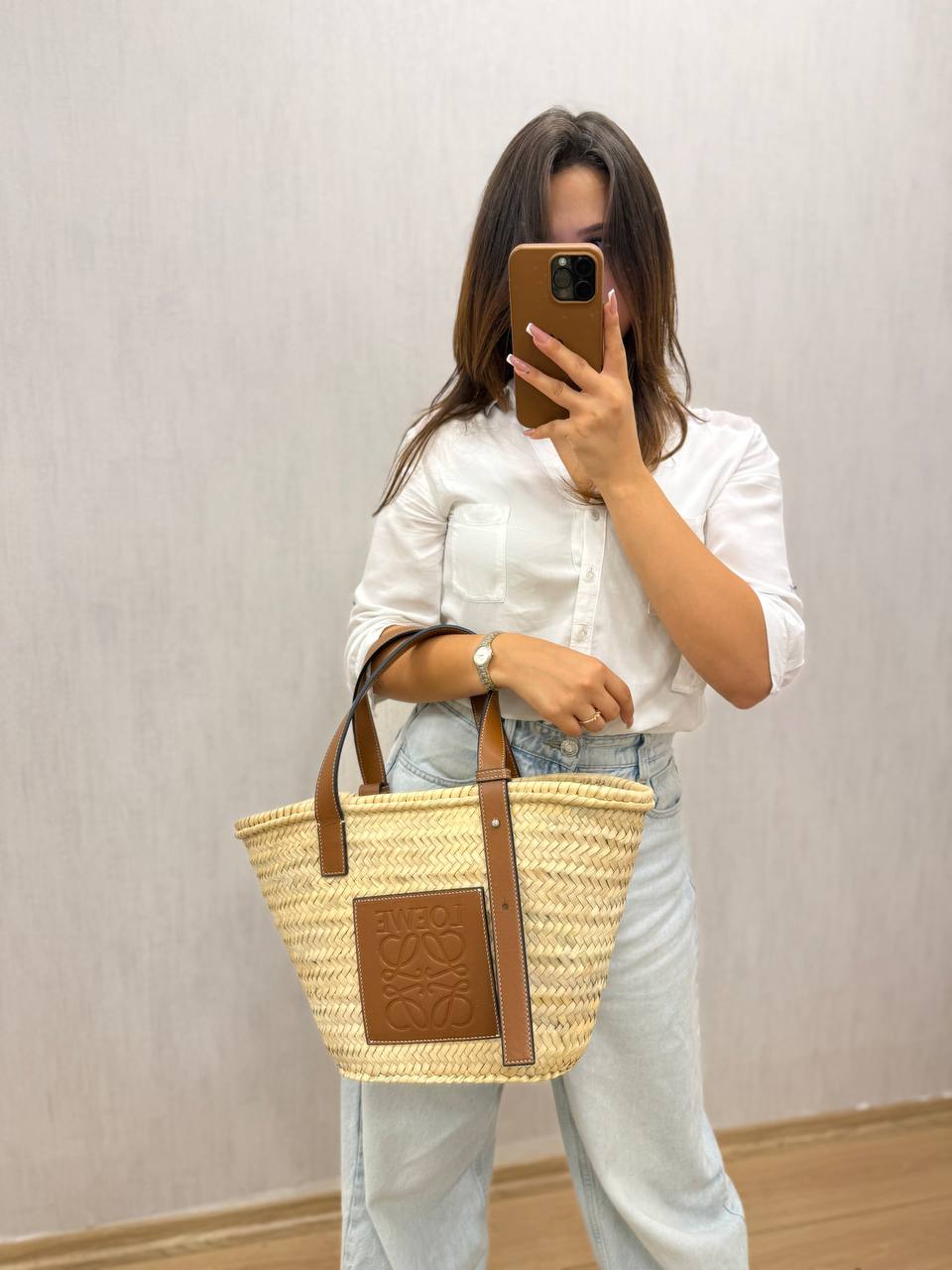 Basket Bag in Palm Leaf and Calfskin