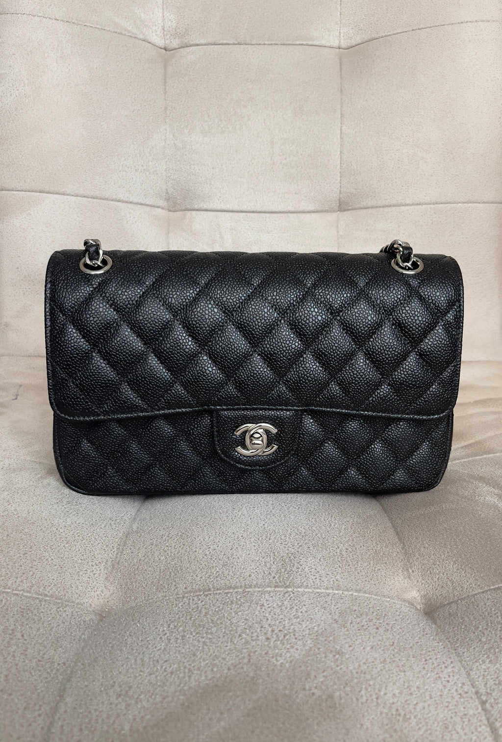 2.55 Classic Double Flap Bag - Black Caviar, Silver hardware