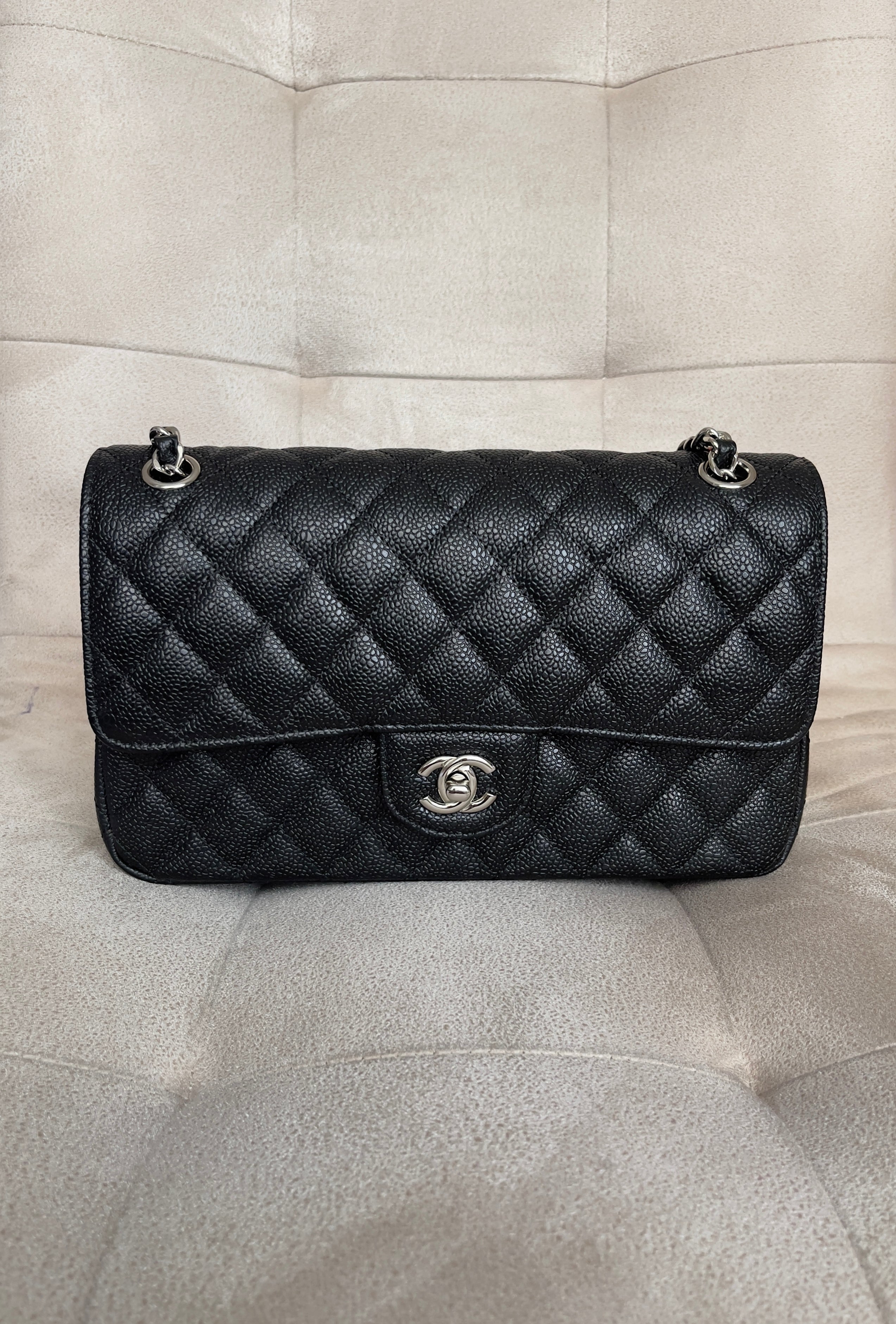 2.55 Classic Double Flap Bag - Black Caviar, Silver hardware