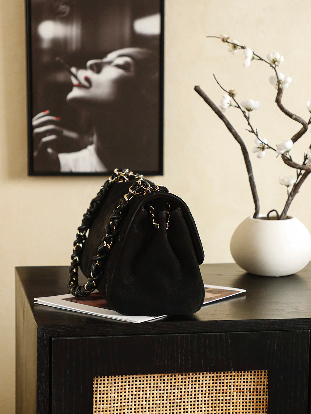 Suede Quilted Chain Underarm Bag