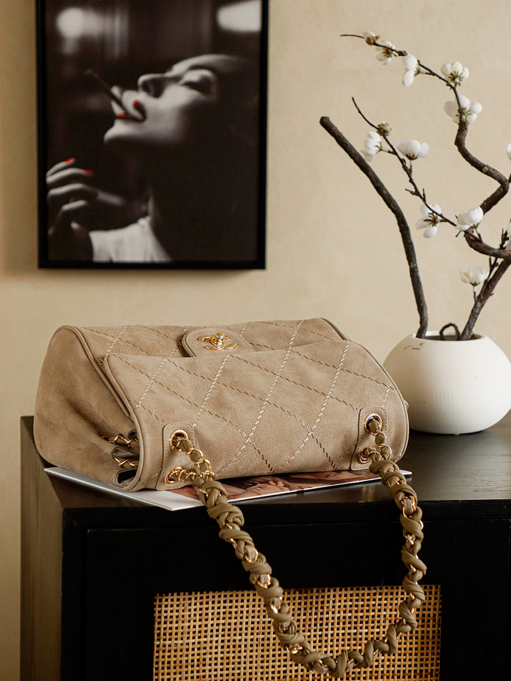 Suede Quilted Chain Underarm Bag